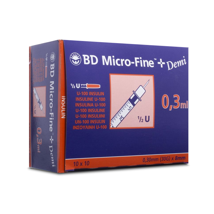 Image of BD Microfine+ Insulinespuit Demi 0,3ml 30g 8mm 100 Stuks 