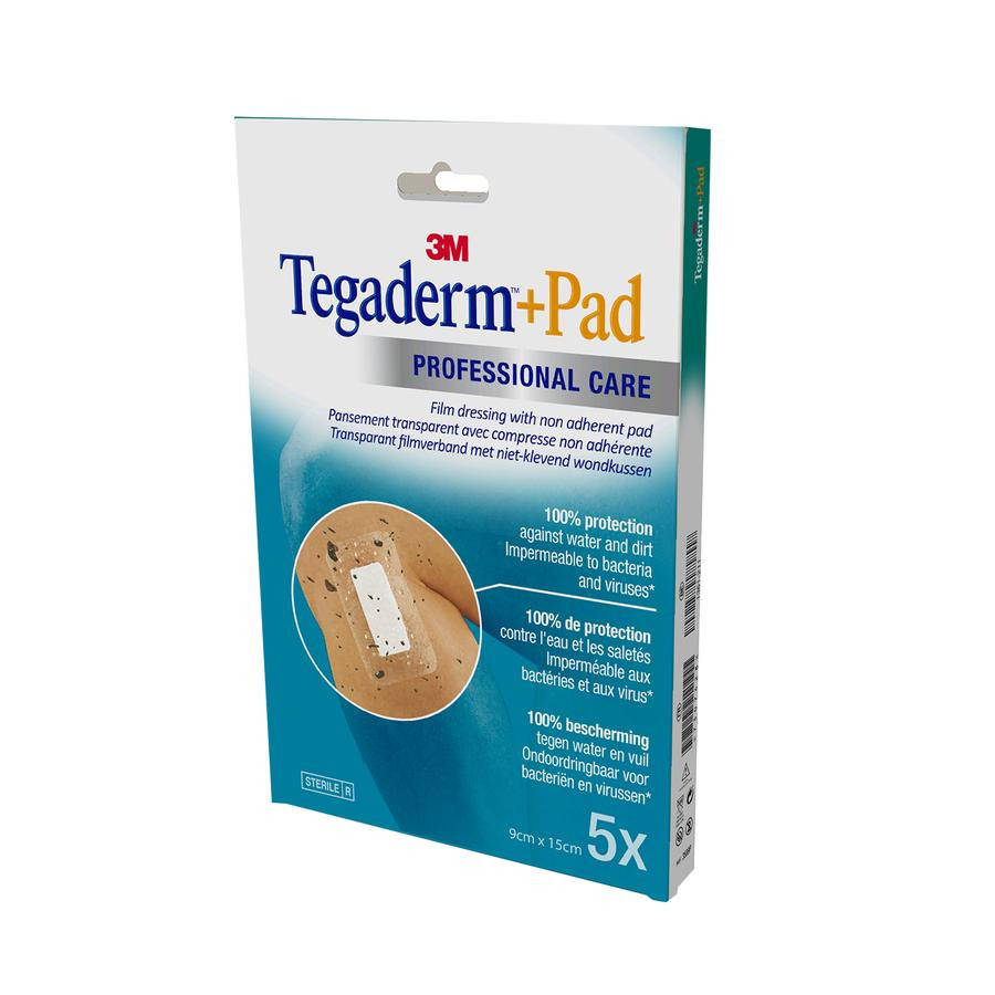 Image of Tegaderm + Pad 3M Transparant Steriel 9x15cm 5 Stuks
