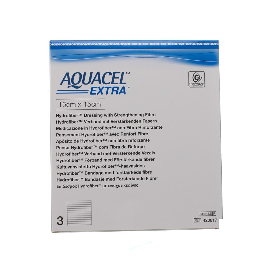 Image of Aquacel Extra Verband Hydrofiber + Versterking 15x15cm 3 Stuks 