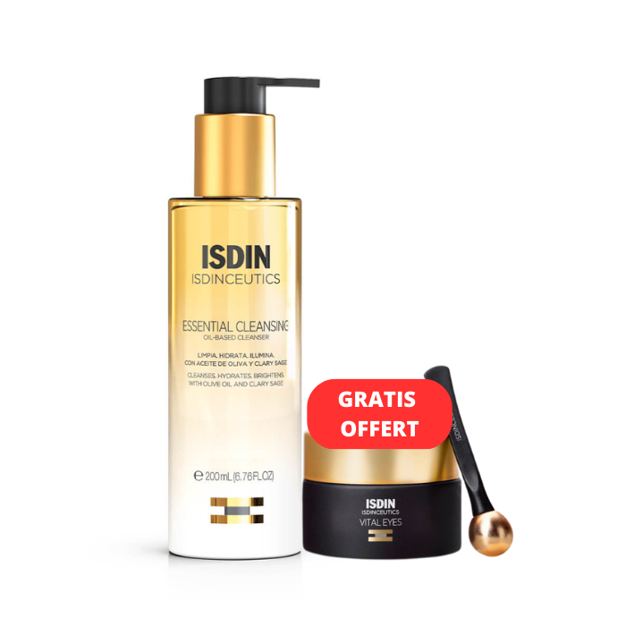 Image of Isdin Essential Cleansing Olie 200ml + Vital Eyes Oogcontour 15g GRATIS 