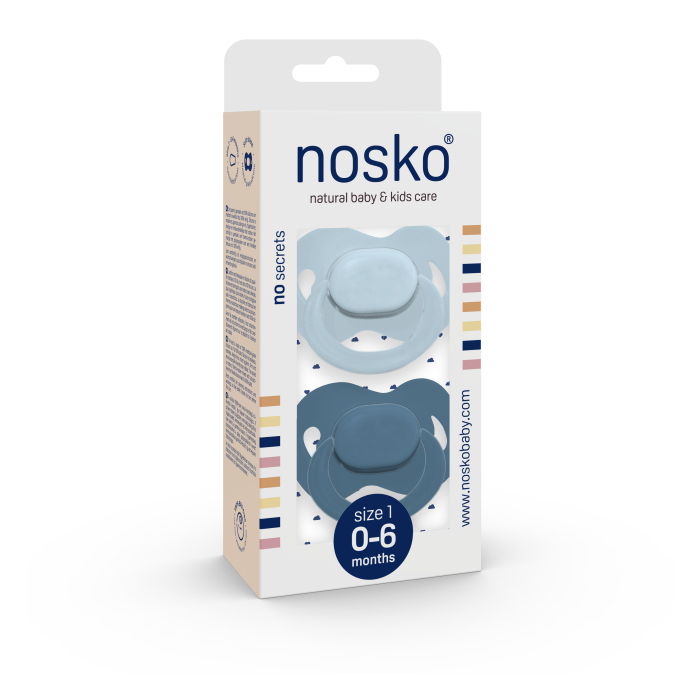 Image of Nosko Fopspeen Baby Blue + Whale Blue 0-6M 2 Stuks 