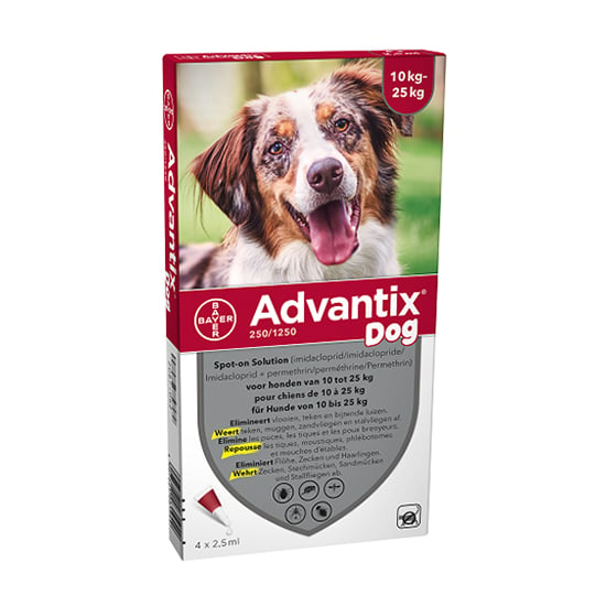 Image of Advantix Hond 10<25kg Bestrijding &amp; Preventie Vlooien/Teken 4x2,5ml 