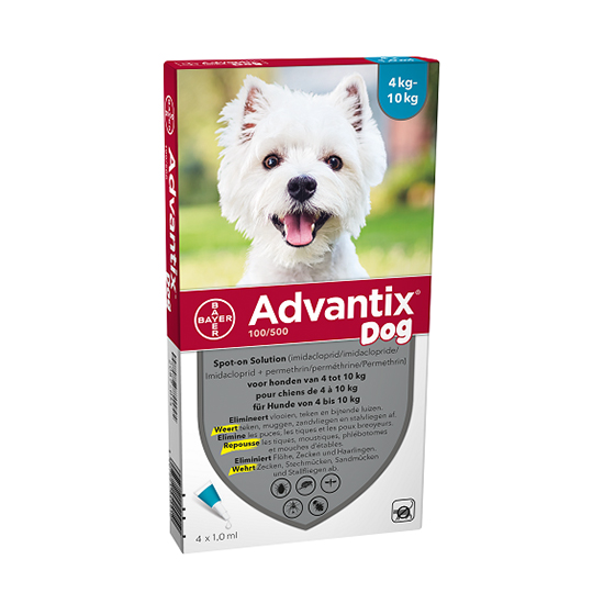 Image of Advantix Hond 4<10kg Bestrijding &amp; Preventie Vlooien/Teken 4x1,0ml