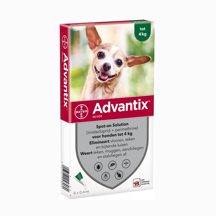 Image of Advantix Hond <4kg Bestrijding &amp; Preventie Vlooien/Teken 6x0,4ml 