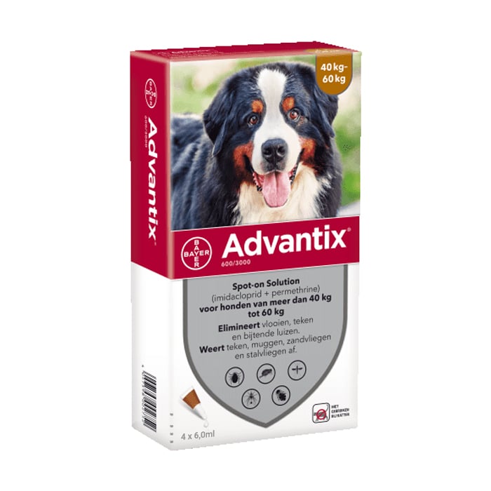 Image of Advantix Hond 40<60kg Bestrijding &amp; Preventie Vlooien/Teken 4x6ml
