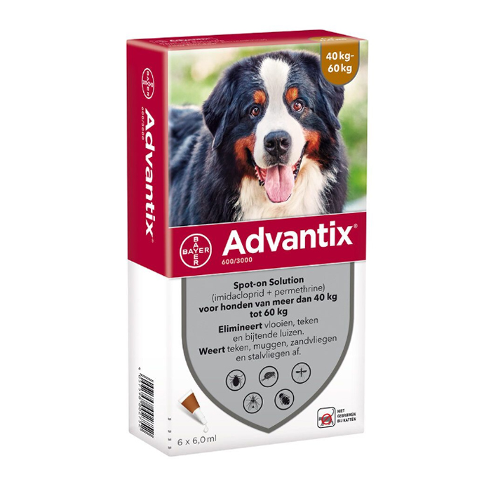 Image of Advantix Hond 40<60kg Bestrijding &amp; Preventie Vlooien/Teken 6x6ml 