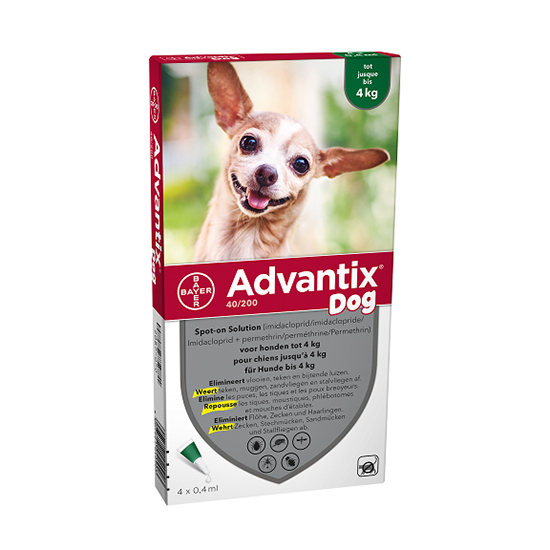 Image of Advantix Hond <4kg Bestrijding &amp; Preventie Vlooien/Teken 4x0,4ml