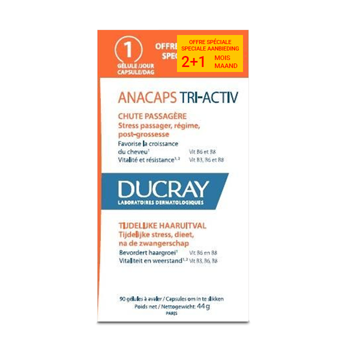 Image of Ducray Anacaps Tri-activ Tijdelijke Haaruitval 90 Capsules Promo 2+1 