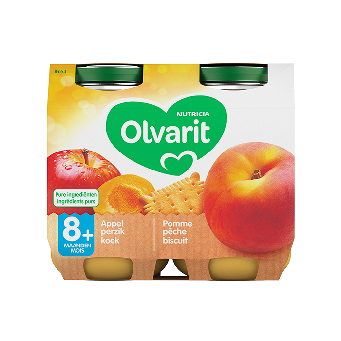 Image of Olvarit Fruitpap Appel/ Perzik/ Koek 8M+ 2x200g 