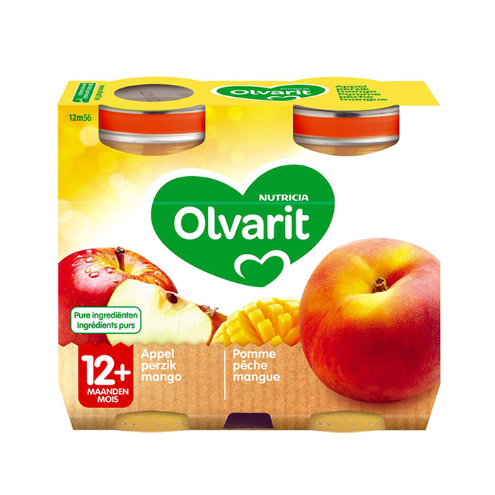 Image of Olvarit Fruitpap Appel/ Perzik/ Mango 12M+ 2x200g 