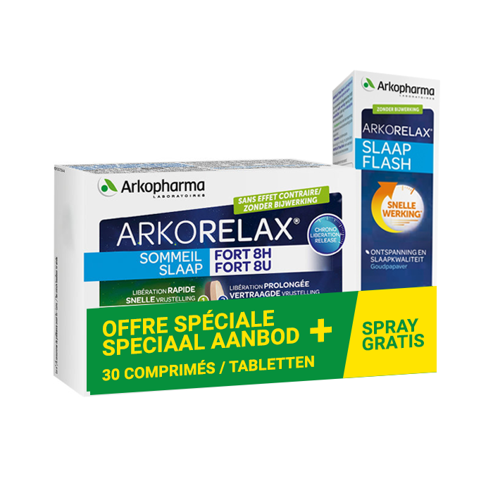 Image of Arkorelax Slaap Fort 8u 30 Tabletten + GRATIS Slaap Flash Spray 20ml 