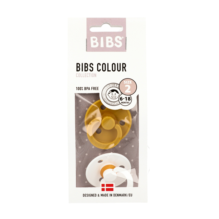 Image of Bibs Fopspeen Duo Mustard/White 0-6M 2 Stuks 