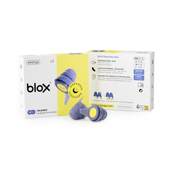 Image of Blox Sleep &amp; Focus Herbruikbare Oordopjes 2 Paar (1 M + 1L) 