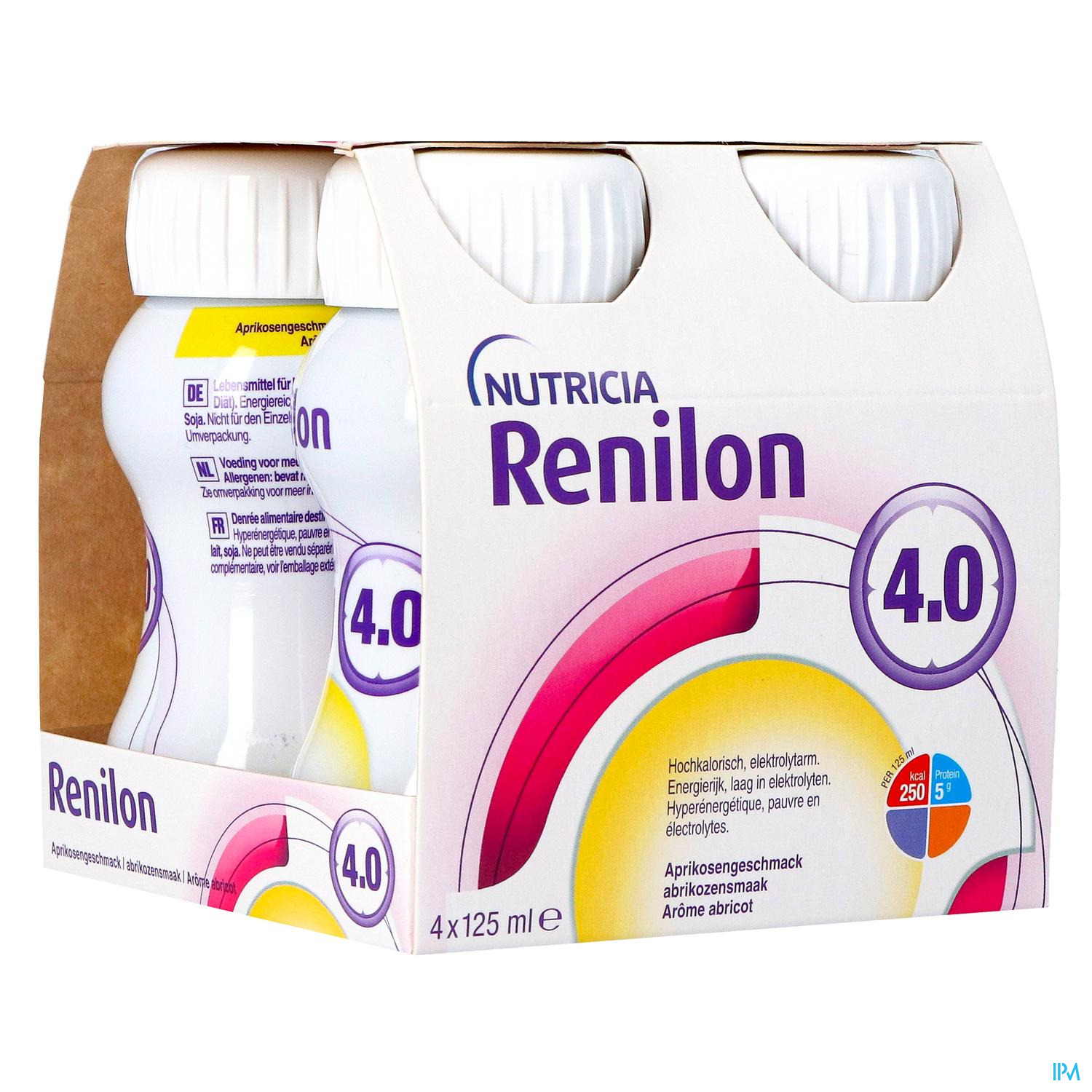 Image of Renilon 4.0 Drankje Aroma Abrikoos Flessen 4x125ml