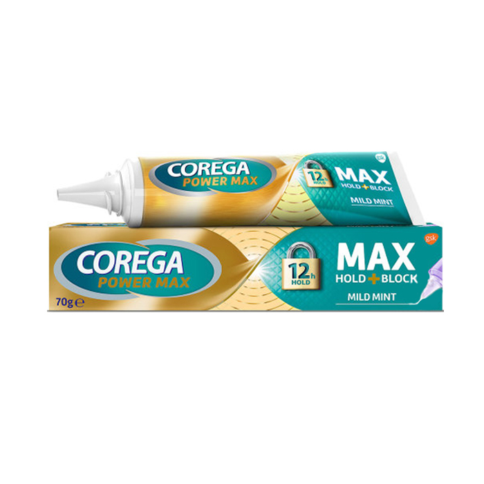Image of Corega Power Max Hold + Block 12h - Kleefcrème Gebitsprothese - Munt - 70g 