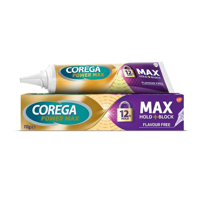 Image of Corega Power Max Hold + Block 12h - Kleefcrème Gebitsprothese - Zonder Smaak - 70g 