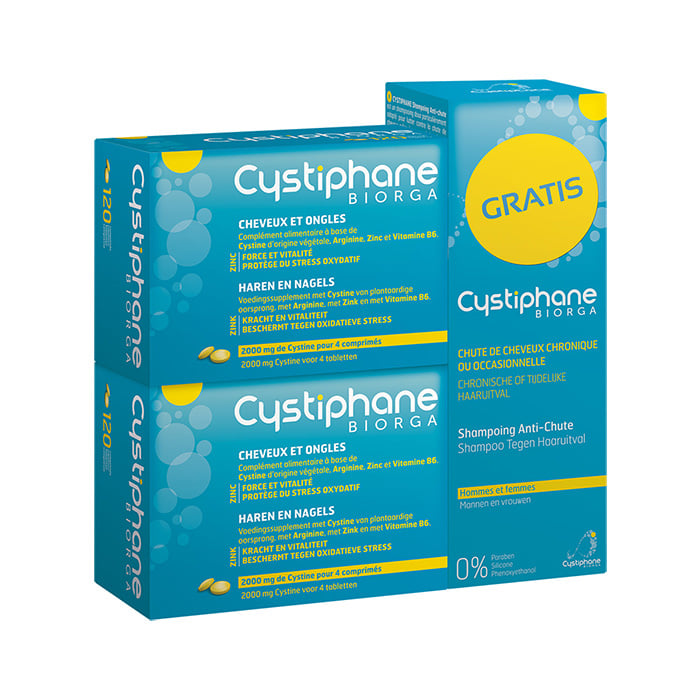 Image of Cystiphane Biorga Haar &amp; Nagels 2x120 Tabletten + Promo Gratis Shampoo Anti-Haaruitval 200ml 