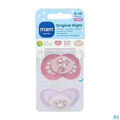 Mam Original Night Sucette Silicone Pure 6–16m Rose – 2 pièces