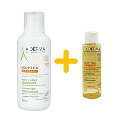 A-Derma Exomega Control Baume Émollient Anti-Grattage - 400ml + GRATUIT Exomega Huile Lavante Émolliente -100ml