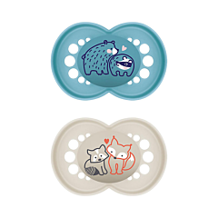 Mam Fopspeen Original Pure Silicone 6-16m Blauw/Beige Dieren - 2 Stuks