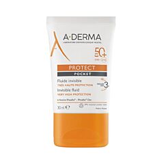 A-Derma Protect Pocket Fluide invisible  SPF50+, Très haute protection solaire 30ML