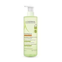 A-Derma Exomega Control Gel Lavant Emollient 2 en 1 anti-grattage, Peau sèche tendance atopique 500ml
