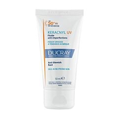 Ducray Keracnyl Fluide UV tegen onzuiverheden SPF50+, Zonnebescherming vette huid met neiging tot acne 50ml