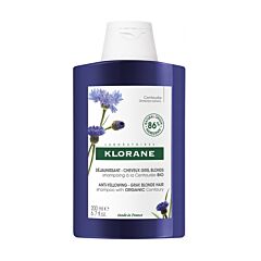 Klorane Centaurée BIO Shampooing Déjaunissant, Neutralise & ravive, Cheveux gris & blonds, blancs 200ml