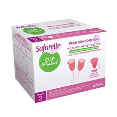 Saforelle Pack Confort 12h 2 Coupes Menstruelles Taille 2 + 1 Boîte de Stérilisation & Transport