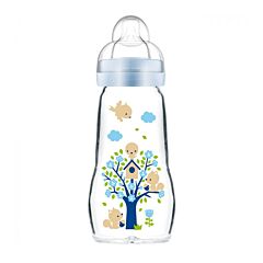 MAM Feel Good Glazen Zuigfles 260ml - Blauw/Vogelhuisje - 1 Stuk