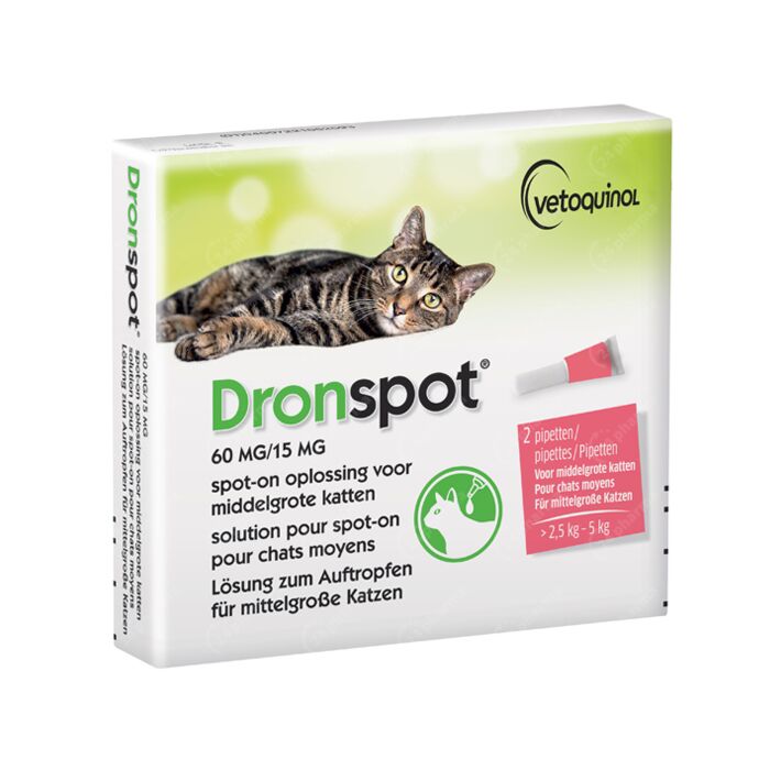 Dronspot 60mg/15mg Solution Spot-On Vermifuge Chats Moyens - 2,5 à 5kg - 2  Pipettes Acheter / Commander En Ligne ✓