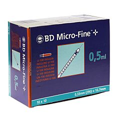 BD Micro-Fine+ Seringue Insuline 0,5ml 29G 12,7mm 100 Pièces