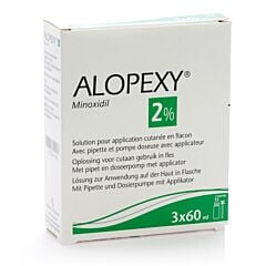 Alopexy 2% Chute de Cheveux Flacon Pipette et Pompe Doseuse 3x60ml