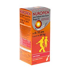 Nurofen Enfants 20kg / 6 à 12 ans Rouge 4% Sirop Sans Sucre Fraise Flacon 150ml	