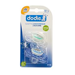 Dodie Sucette Anatomique Silicone Nuit Nuages 6m+ 2 Pièces