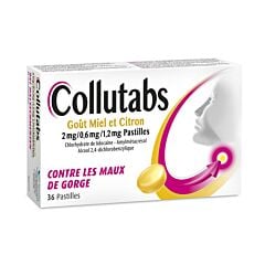 Collutabs Maux de Gorge Goût Miel & Citron 36 Pastilles