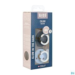Bibs 2 Sucette Duo Glow Dark Iron & Baby Blue