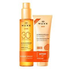 Nuxe Sun Bruiningsolie Gezicht/Lichaam SPF30 150ml + Aftersun Melk 100ml GRATIS