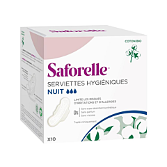 Saforelle Serviettes Hygiéniques Nuit Coton Bio - 10 Pièces