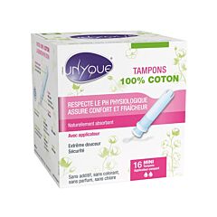 Unyque Tampons 100% Coton - Mini avec Applicateur Compact - 16 Pièces