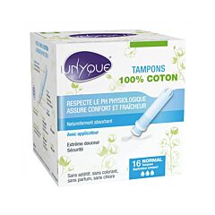 Unyque Tampons 100% Coton - Normal avec Applicateur Compact - 16 Pièces
