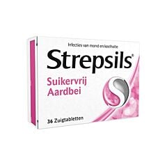 Strepsils Aardbei Suikervrij 36 Zuigtabletten