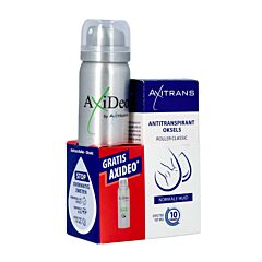Axitrans Anti Transpirant Aisselles Peau Normale Roller 20ml + AxiDeo Sport Déodorant Spray 75ml GRATUIT