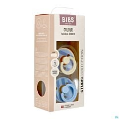 Bibs 1 Fopspeen Studio - 2 Stuks Block Baby Blue