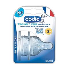 Dodie Initiation+ Tétine Ronde 3 Vitesses Anti-Colique Débit Moyen 0-6m 2 Pièces