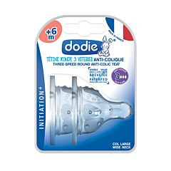 Dodie Initiation+ Tétine Ronde 3 Vitesses Anti-Colique Débit Rapide +6m 2 Pièces