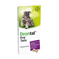 Drontal Dog Tasty Bone 150/144/5mg Chiens 10kg Vermifuge 6 Comprimés
