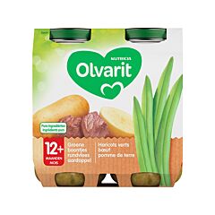 Olvarit Maaltijd Groene Boontjes/ Rundvlees/ Aardappel 12M+ 2x250g