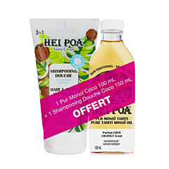 Hei Poa PROMO Pur Monoï Olie Kokos 100ml + GRATIS Douchegel & Shampoo Kokospulp Bio 150ml