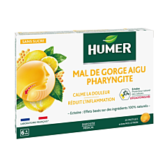 Humer Pastilles Mal De Gorge Aigu Pharyngite - Miel & Citron - 20 Pièces
